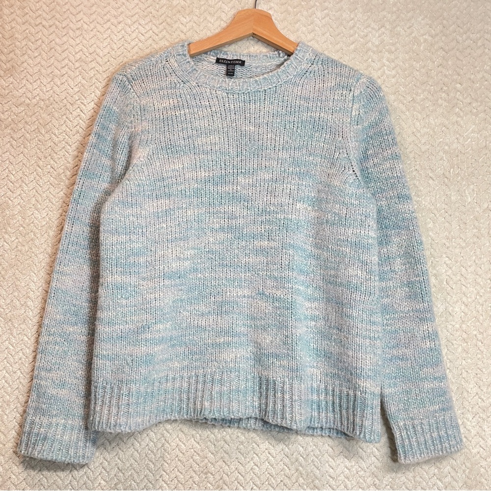 Eileen Fisher light blue Merino Wool Silk Crewneck Preppy Knit Sweater XS